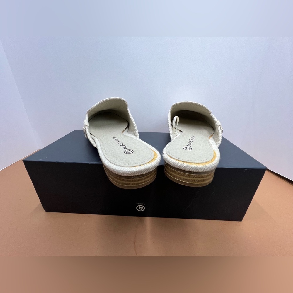 Massini Canva Cream Mules with Square Toe Design size 8.5 - Picture 7 of 9